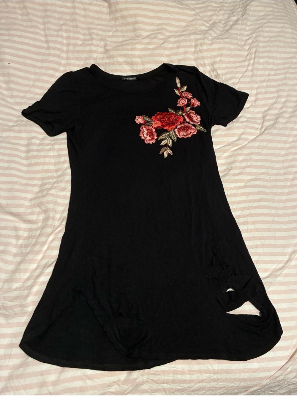 Black Floral Embroidered Tank Top